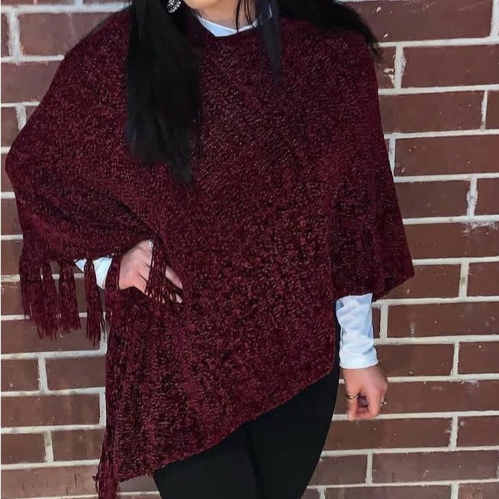 Elegant Burgundy Sweater Poncho
